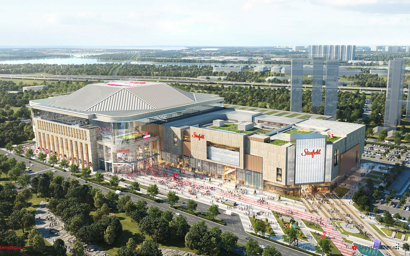 ドーム球場と大型商業施設で構成されるスターフィールド青羅の鳥瞰イメージ