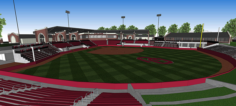 オクラホマ大学の新ソフトボール場のデザイン案