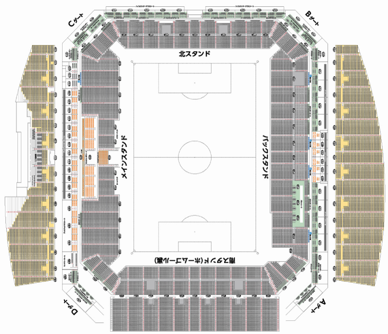 エディオンピースウイング広島のシートマップ。左右どころか上下も非対称(©Sanfrecce Hiroshima FC)