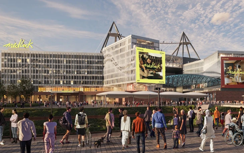 スタジアムに併設されるホテルの外観イメージ